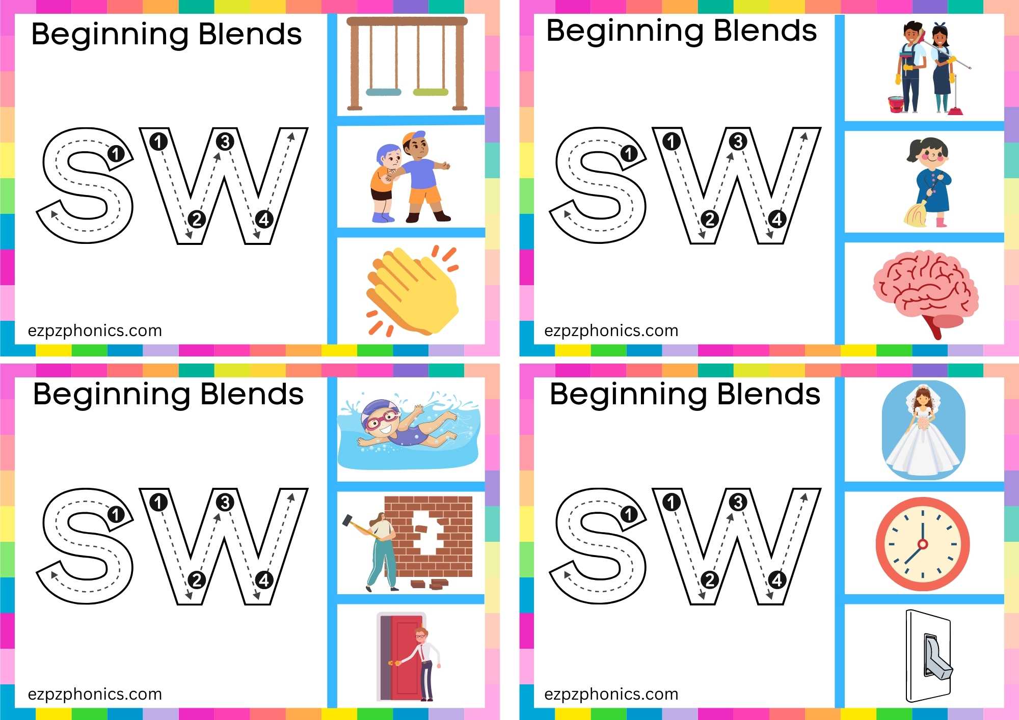 SW Beginning Blends Clip Cards Trace The Letters And Clip The Correct Image Set 1
